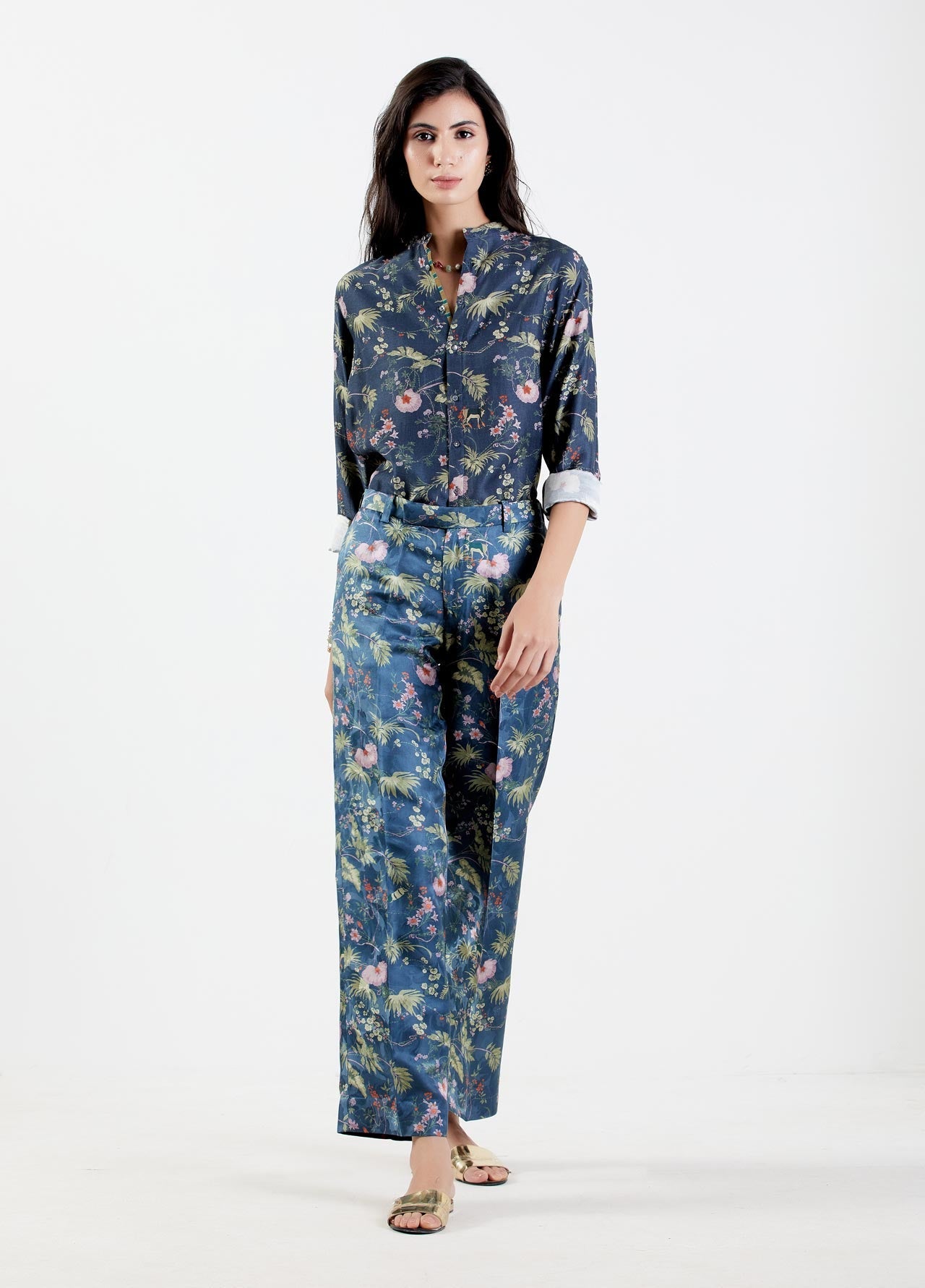 Straight Fit Trouser Silk Damask Midnight
