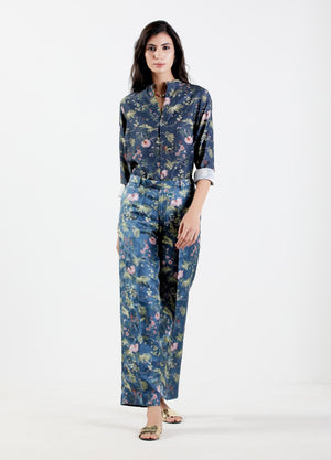 Straight Fit Trouser Silk Damask Midnight