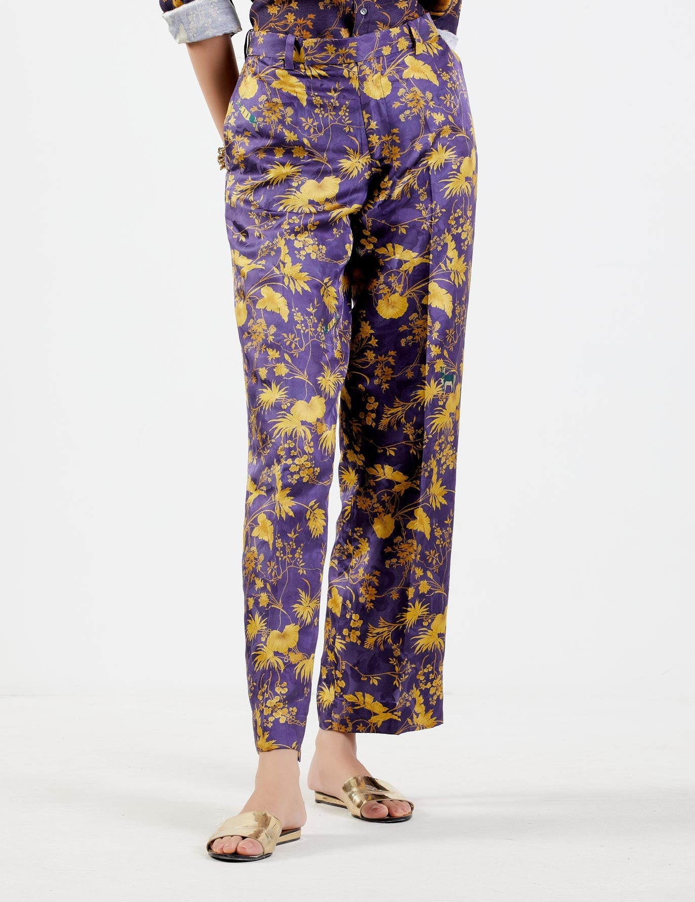 Straight Fit Trouser Silk Damask Gold