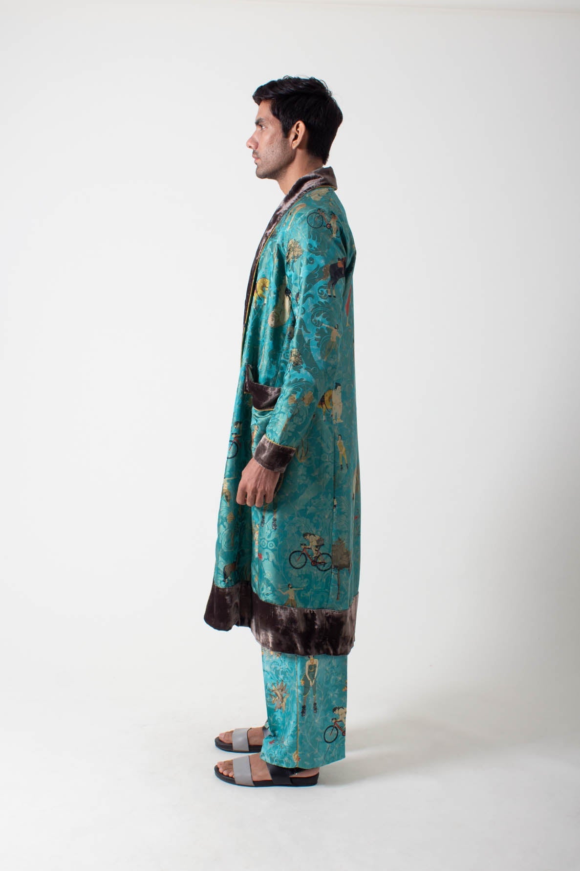 Libaas Robe Silk Damask Turquoise