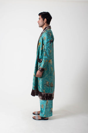 Libaas Robe Silk Damask Turquoise