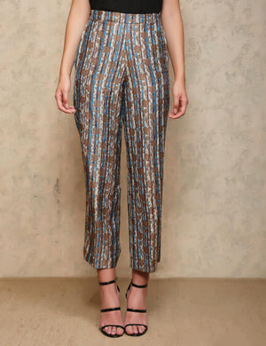 Leap High Waisted Azad Trouser Turquoise Stripe Silk Brocade