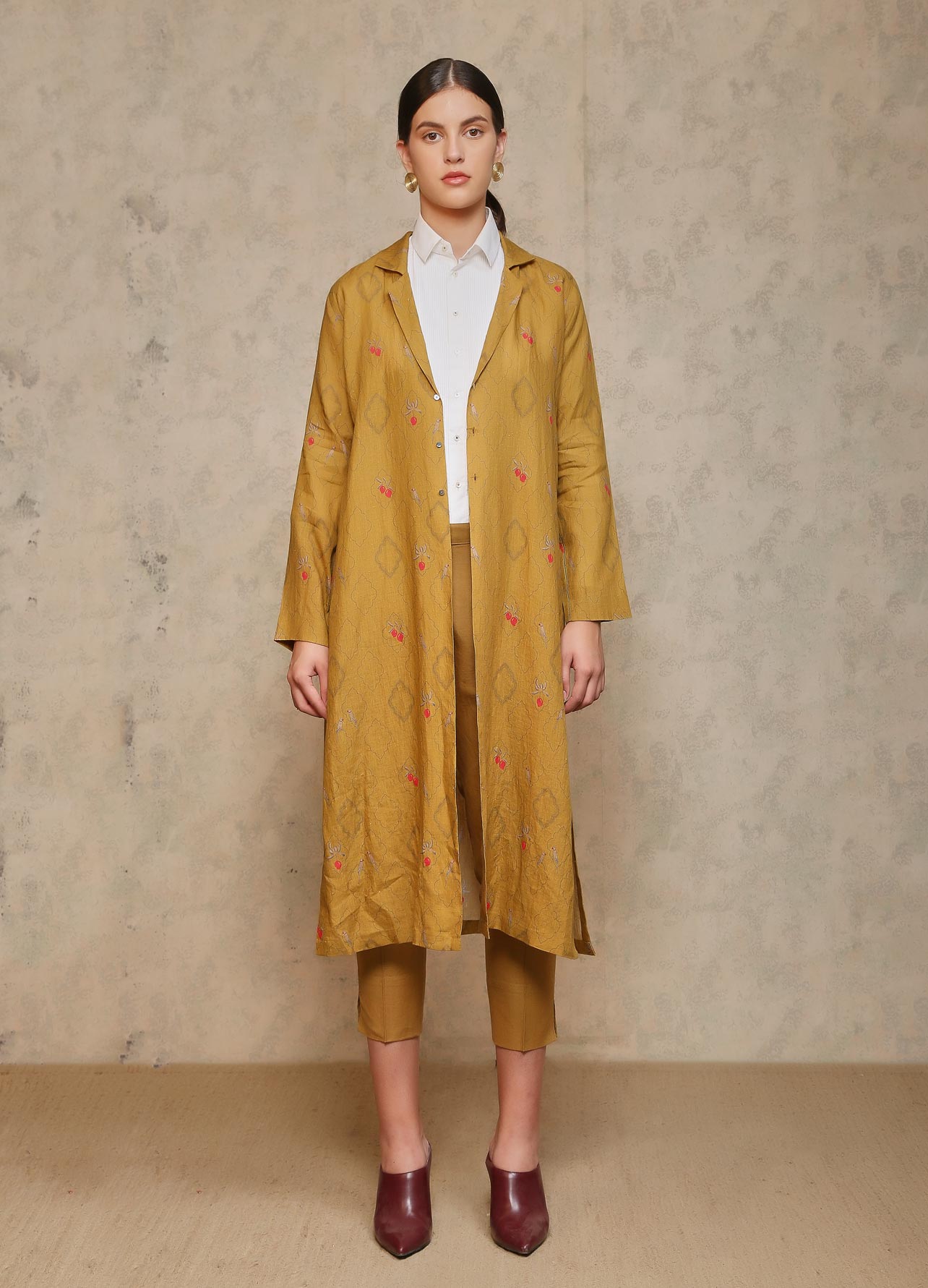 Long Coat Linen Mustard