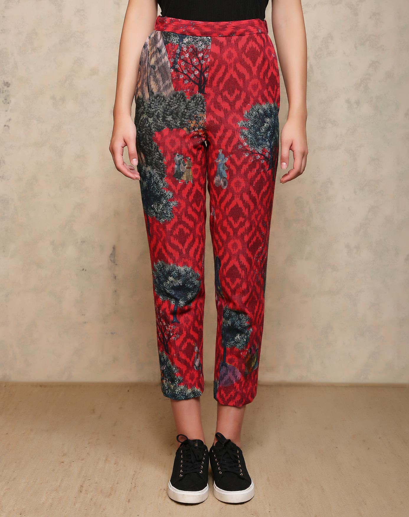 Royal Within High Waist Classic Trouser Fuchsia Cotton Ikat