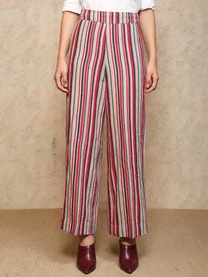 Leap High Waisted Azad Trouser Fuchsia Stripe Linen