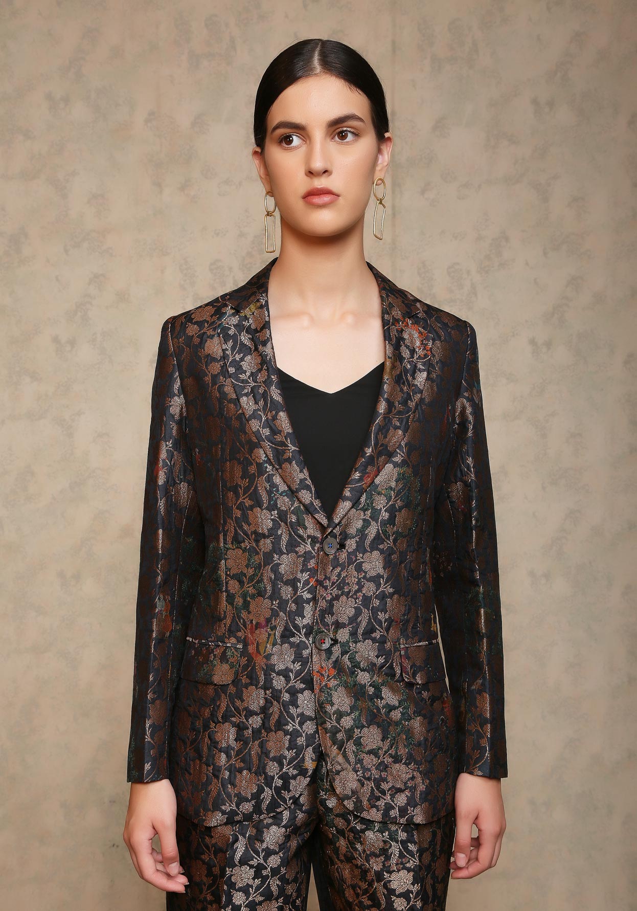 Rana Blazer Silk Brocade Navy