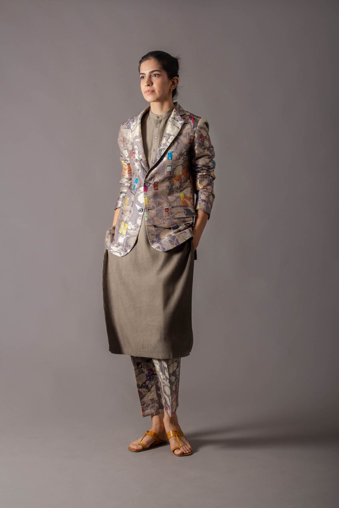 Classic Trouser Silk Brocade Grey