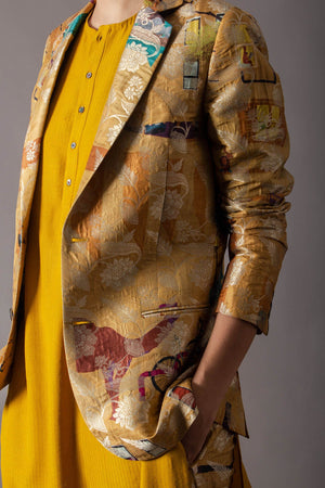 Rana Blazer Silk Brocade Mustard