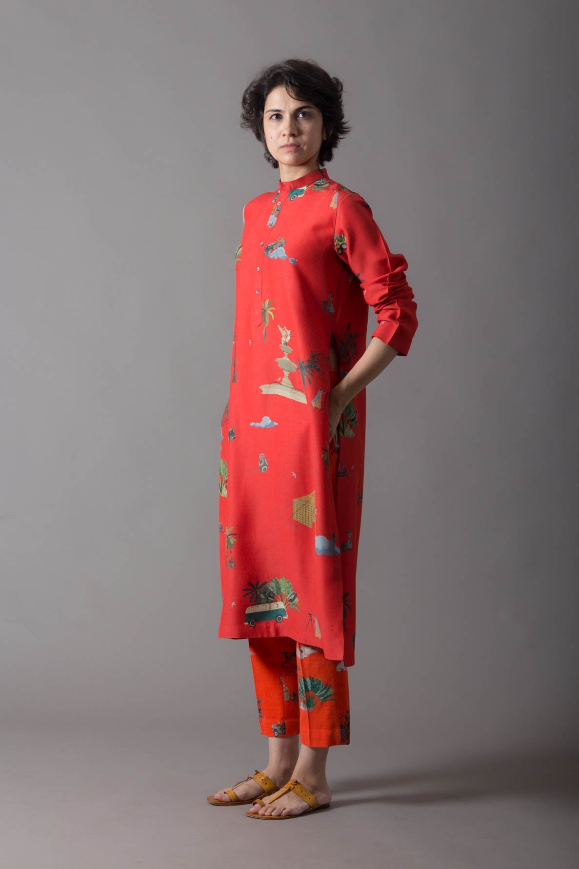 Bade Miyan Kurta Muga Satin Orange