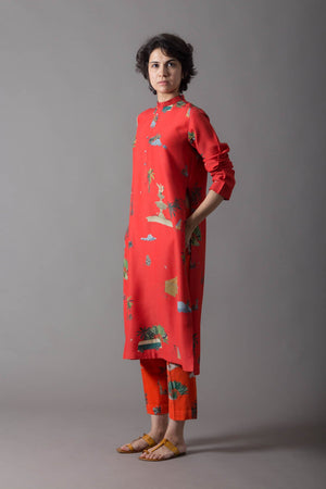 Bade Miyan Kurta Muga Satin Orange