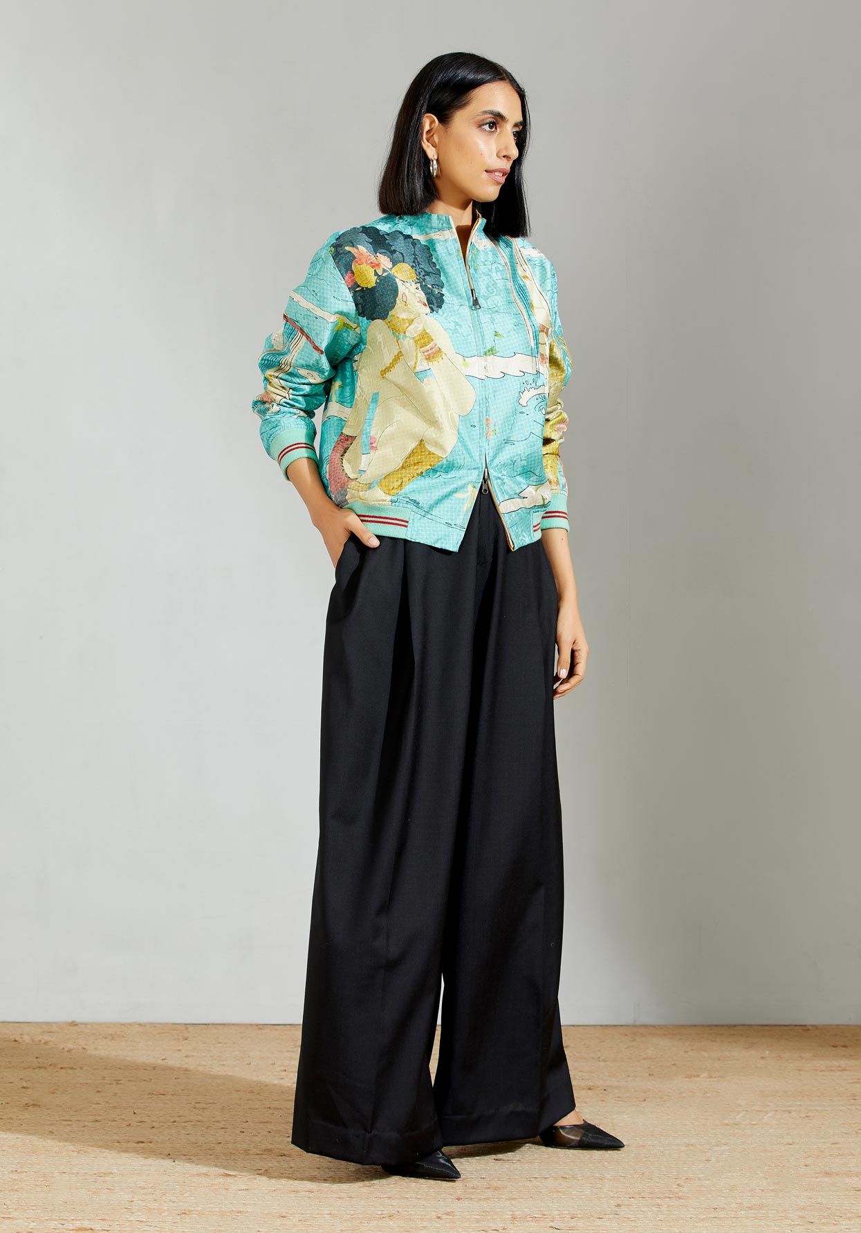 Janbaaz Bomber Jacket Silk Damask Turquoise