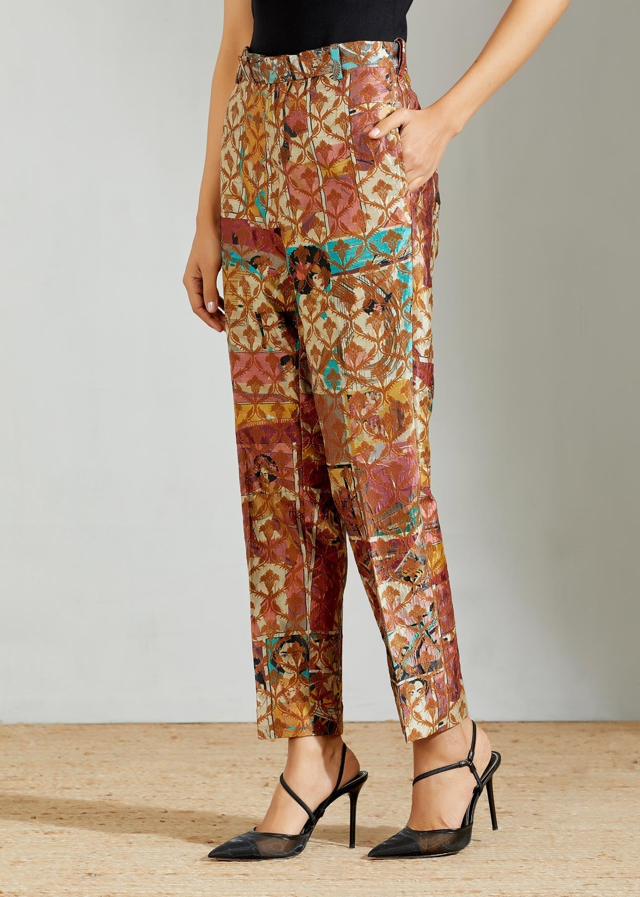 Classic Trouser Silk Brocade Coral