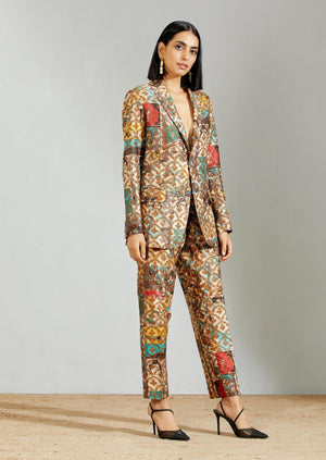 Rana Blazer Silk Brocade Turquoise