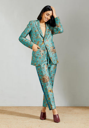 Rana Blazer Silk Brocade Turquoise