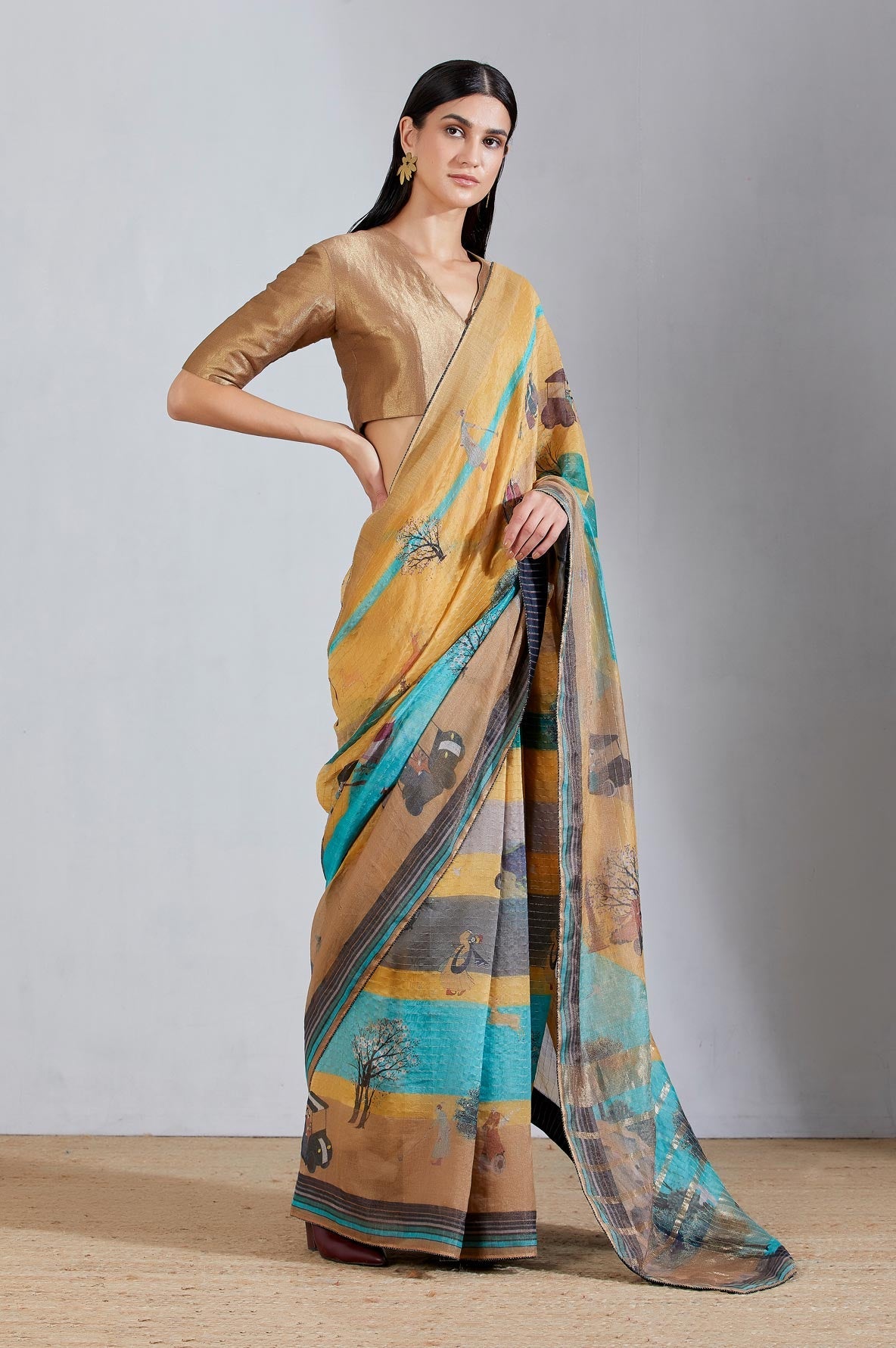 Chandani Saree Mustard Stripe Golfer