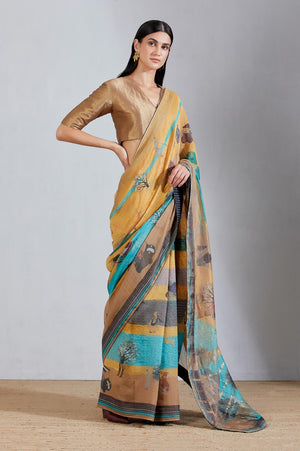 Chandani Saree Mustard Stripe Golfer