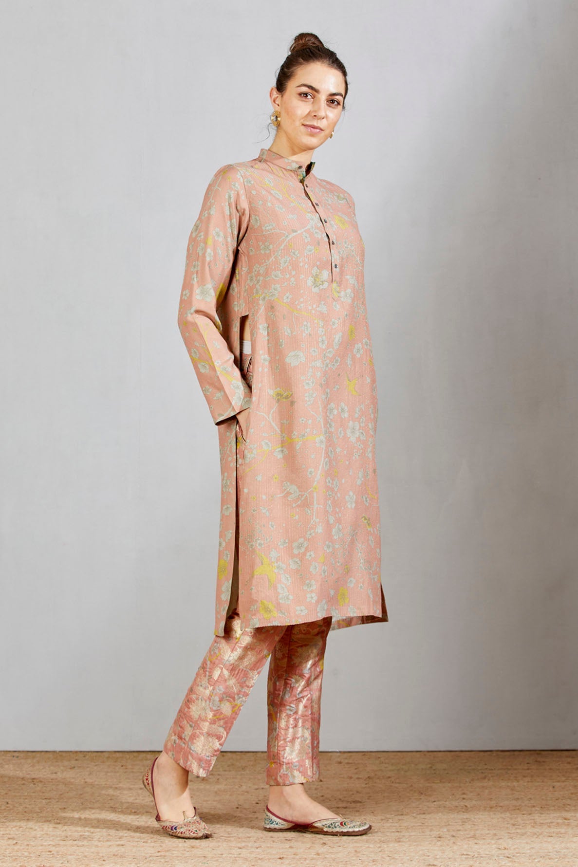 Bade Miyan Kurta Muga Satin Salmon