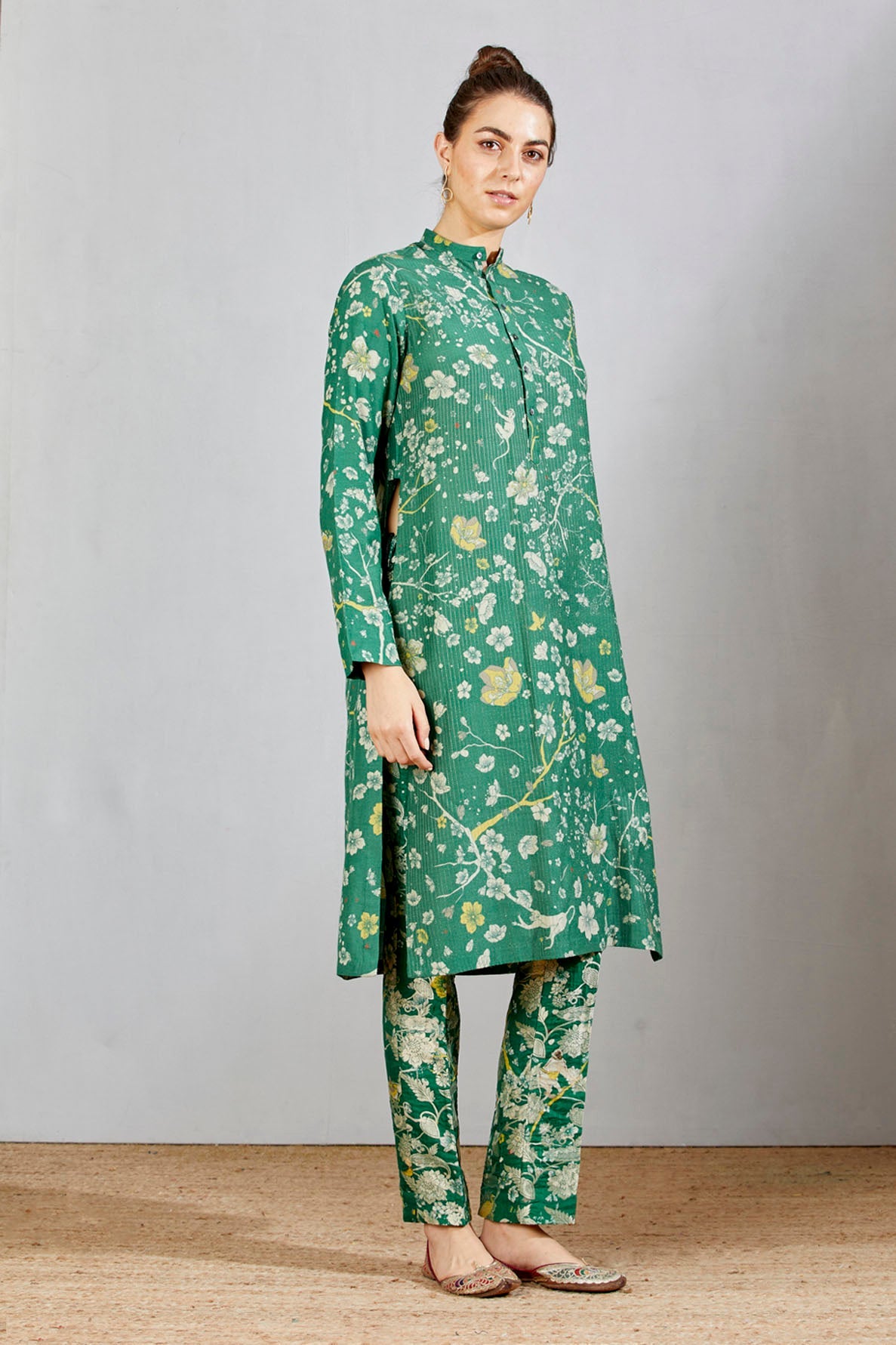 Bade Miyan Kurta Muga Satin Green Forest