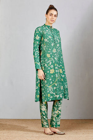 Bade Miyan Kurta Muga Satin Green Forest