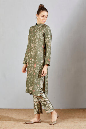 Bade Miyan Kurta Muga Satin Grey Forest