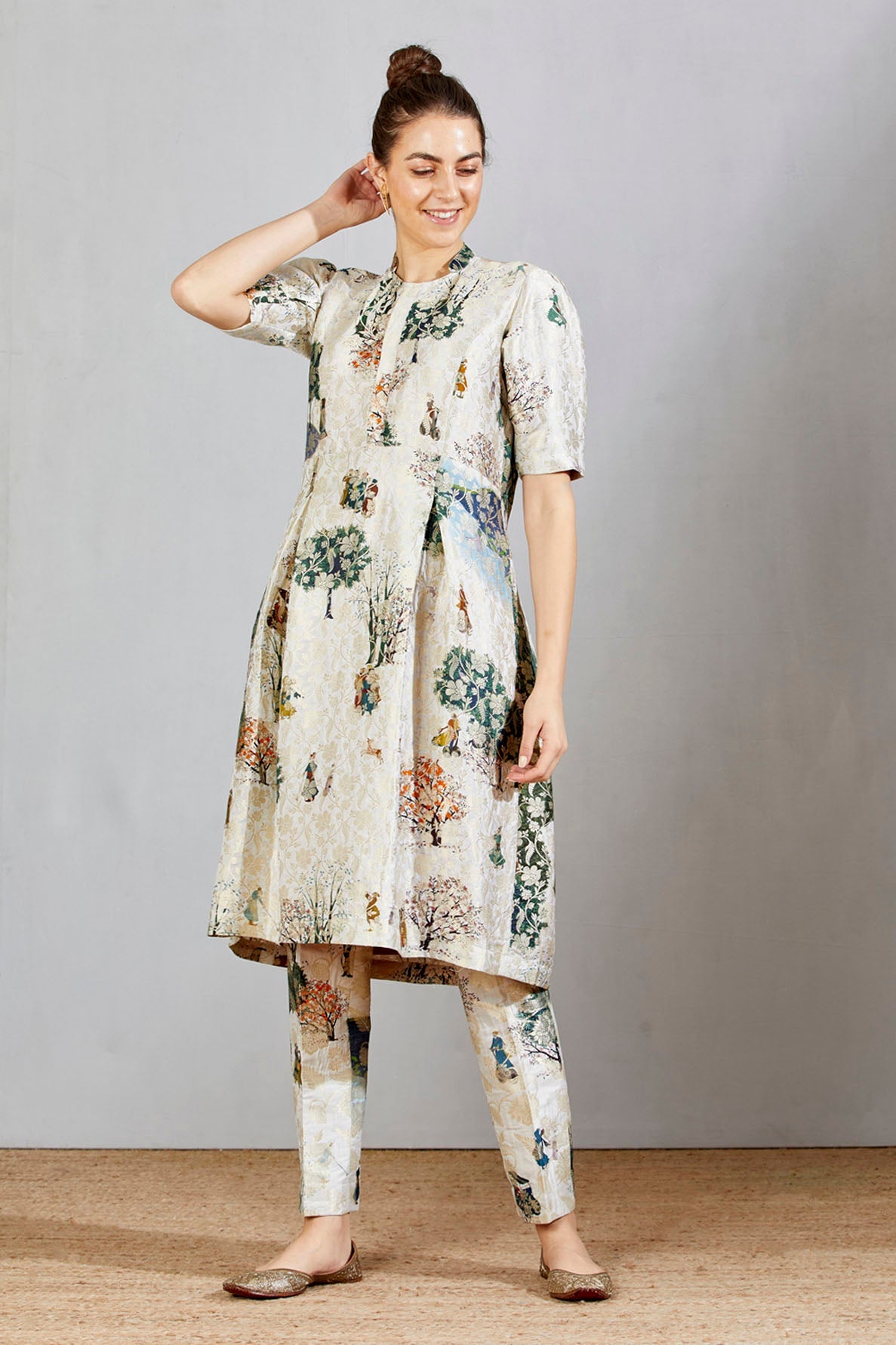 Sd Box Pleat Dress, Silk Brocade, White Golfer
