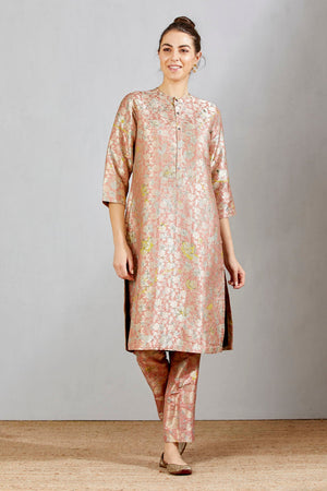 Bade Miyan Kurta Silk Brocade Salmon