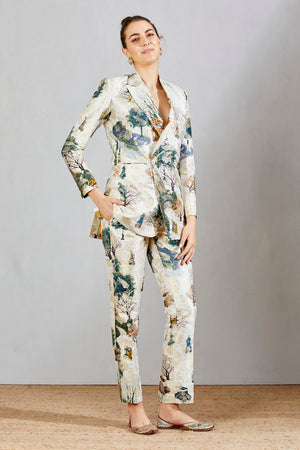 Boot Cut Trouser Silk Brocade White