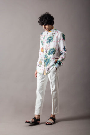 Classic Shirt Linen White Cherry Blossom