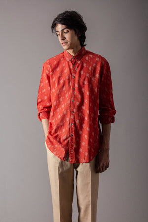 Ramleela Shirt Cotton Rust Ikat