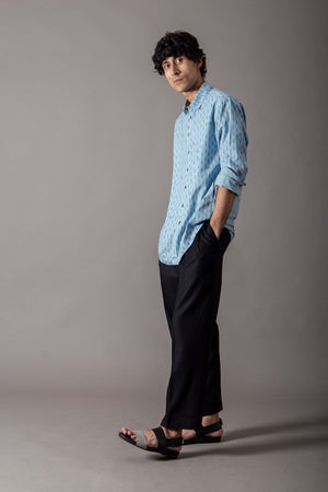 Classic Shirt Umbrella Handspun Handwoven Cotton Blue