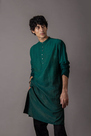 Bade Miyan Kurta Muga Satin Green Ombre