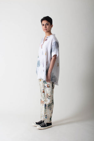 Royal Within Oversized Cuban Collar Shirt White Linen