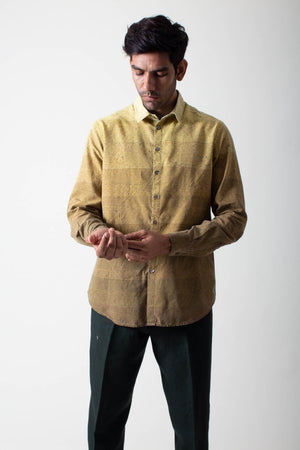 Classic Shirt Handspun Handwoven Cotton Mustard Ombre
