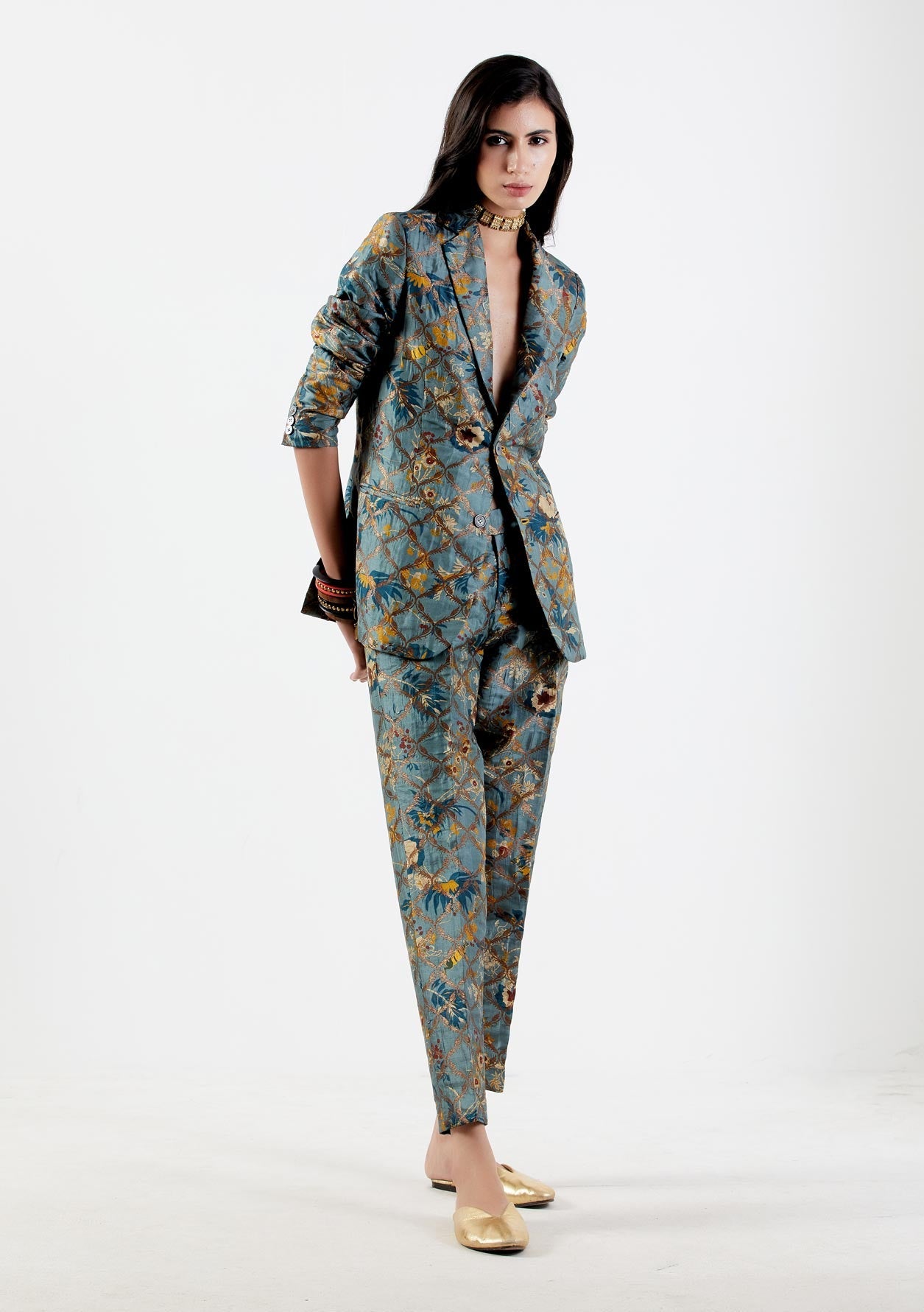 Rana Blazer Silk Brocade Mist