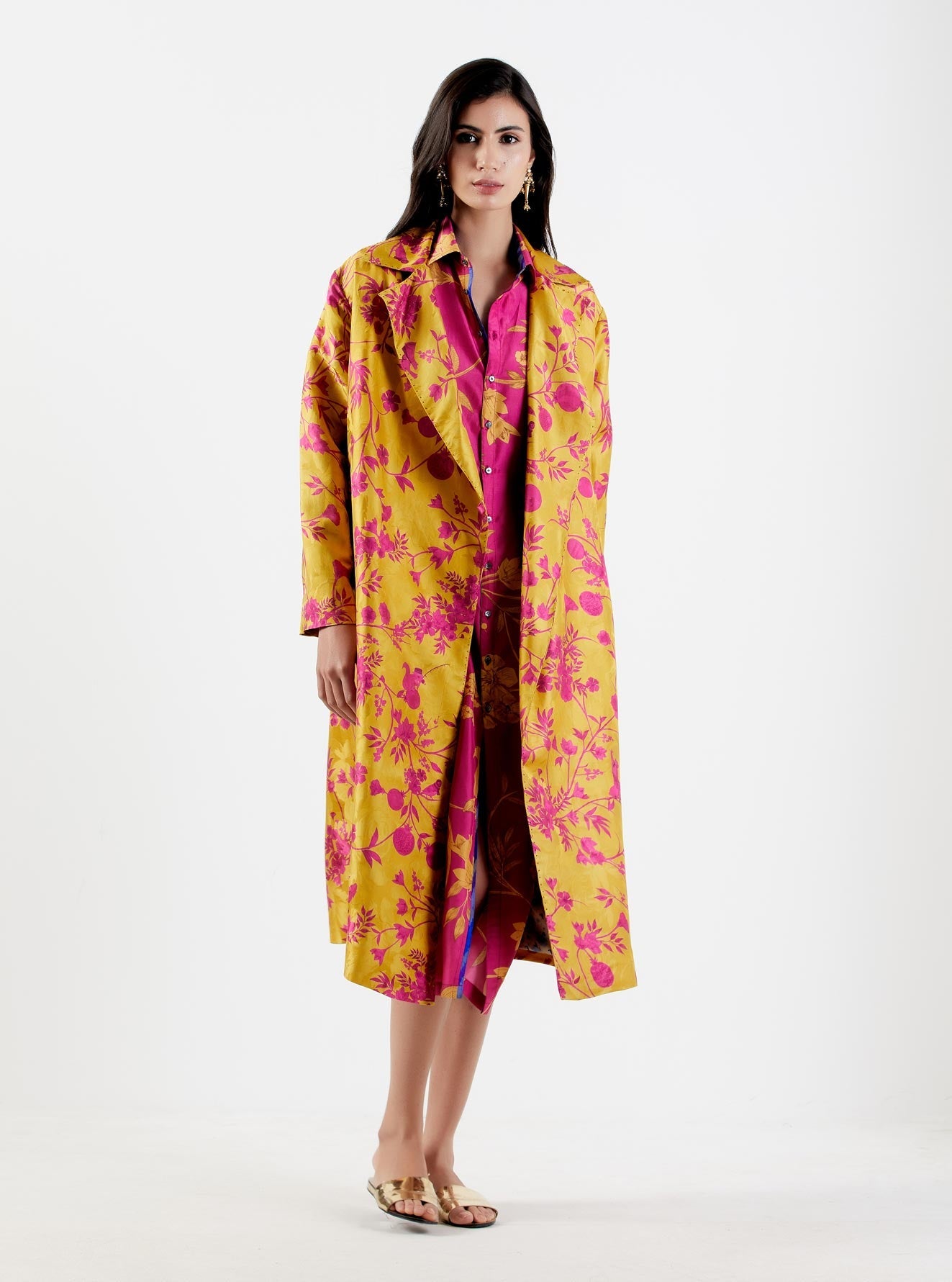 Long Coat Silk Damask Sorbet