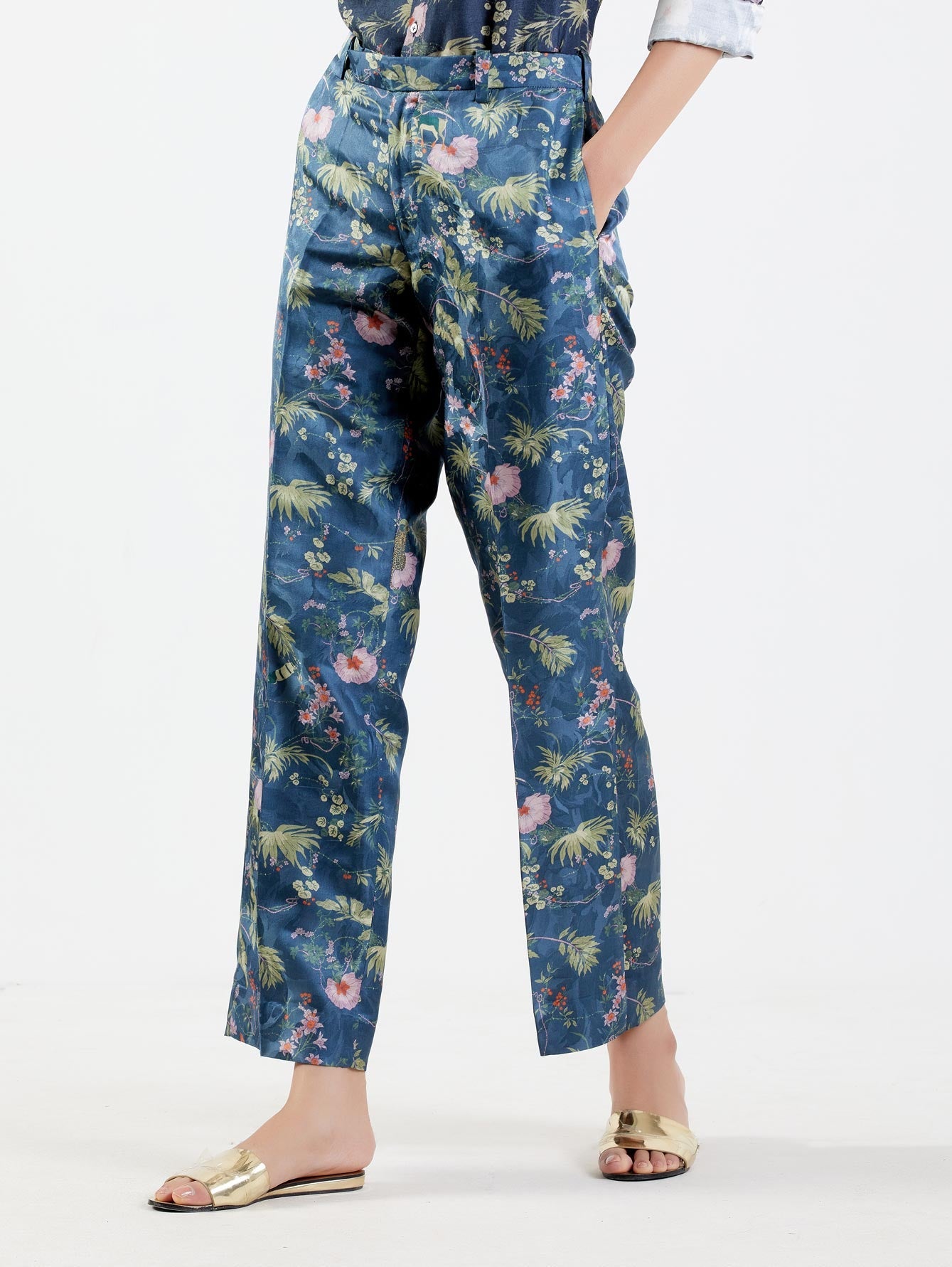 Straight Fit Trouser Silk Damask Midnight