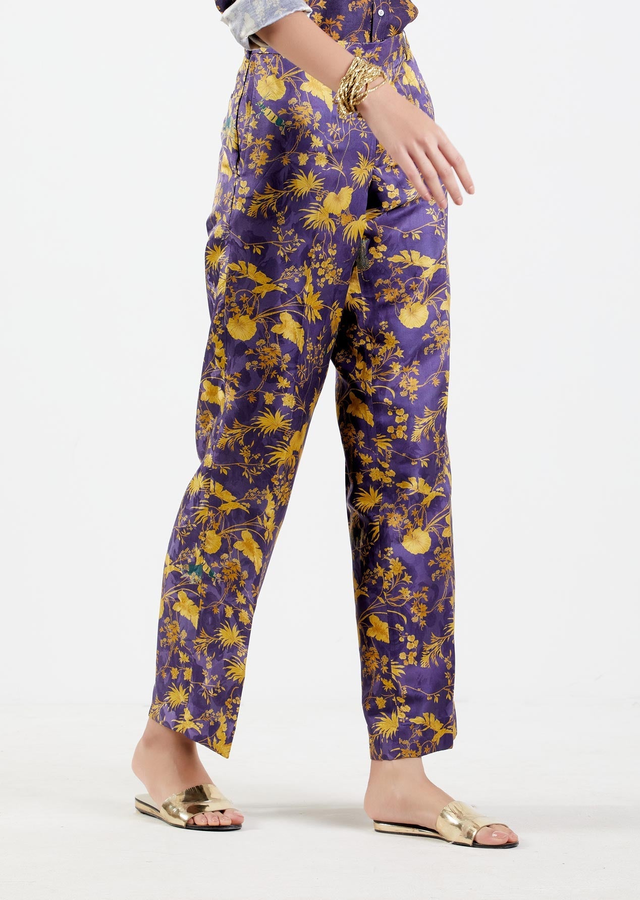 Straight Fit Trouser Silk Damask Gold