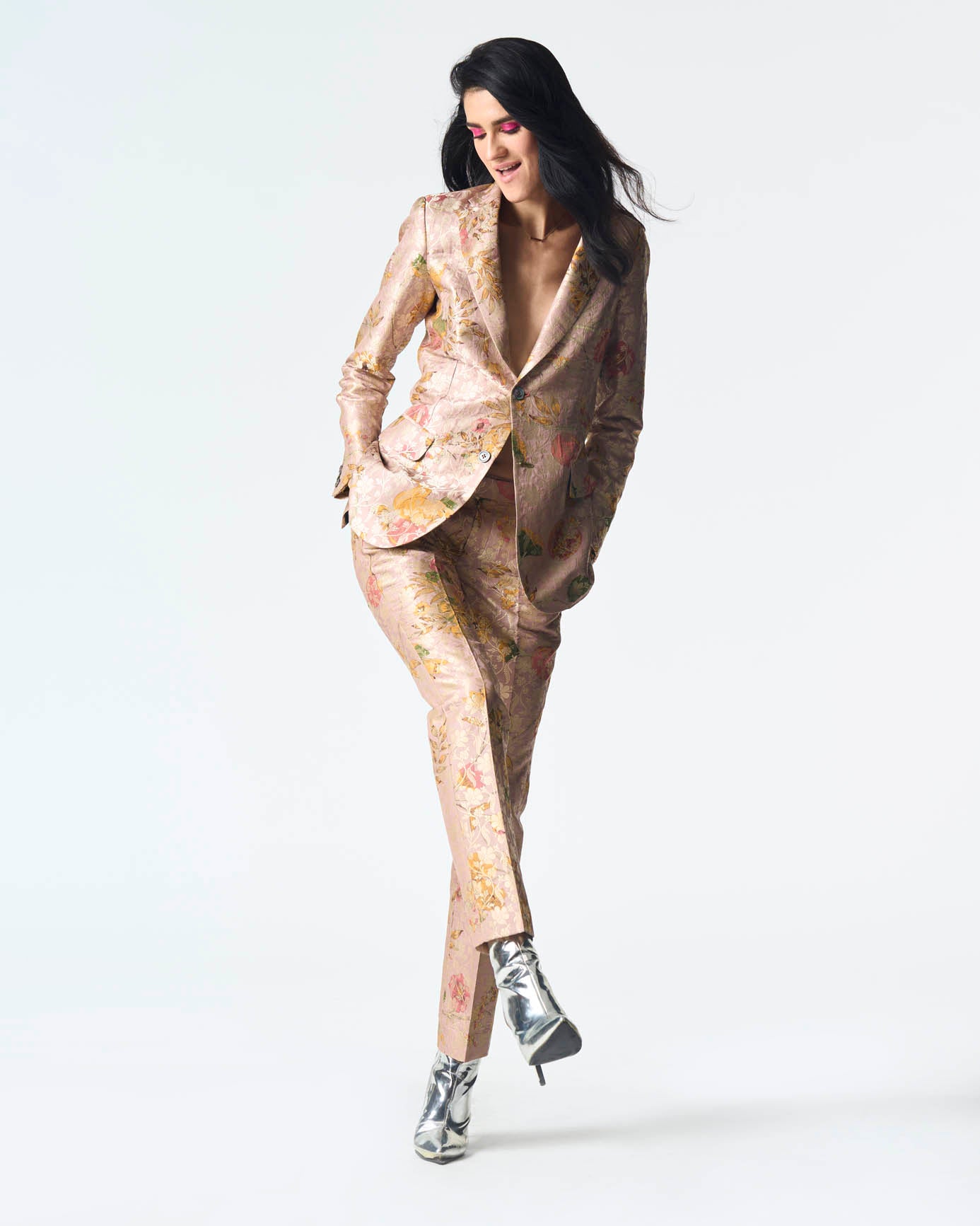 Rana Blazer Silk Brocade Champagne Pink