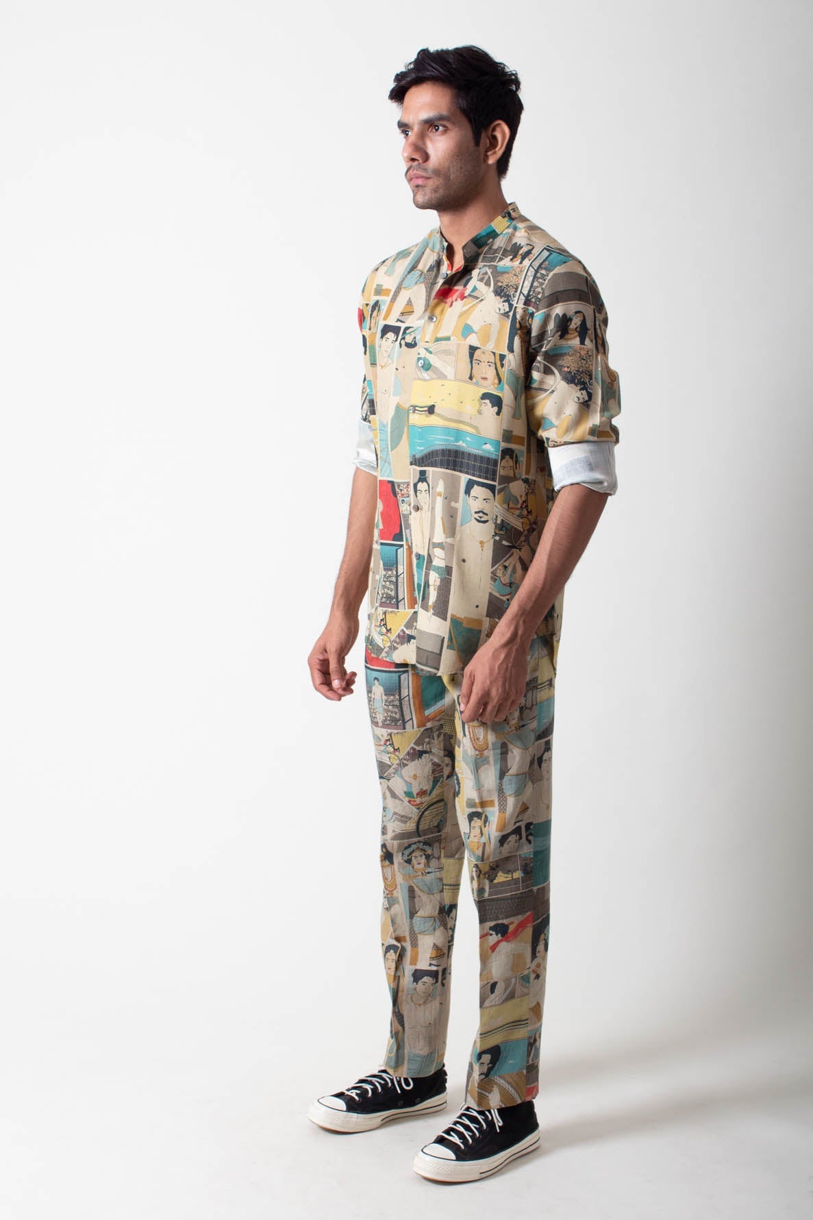 Classic Shirt Muga Satin Turquoise