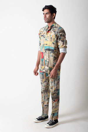 Classic Shirt Muga Satin Turquoise