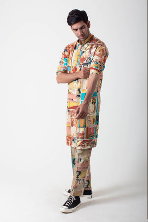 Bade Miyan Kurta Cotton Dt Coral