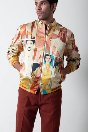 Janbaaz Bomber Jacket Silk Damask Coral Comic