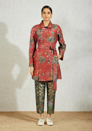 Royal Within Trench Coat Fuchsia Silk Brocade