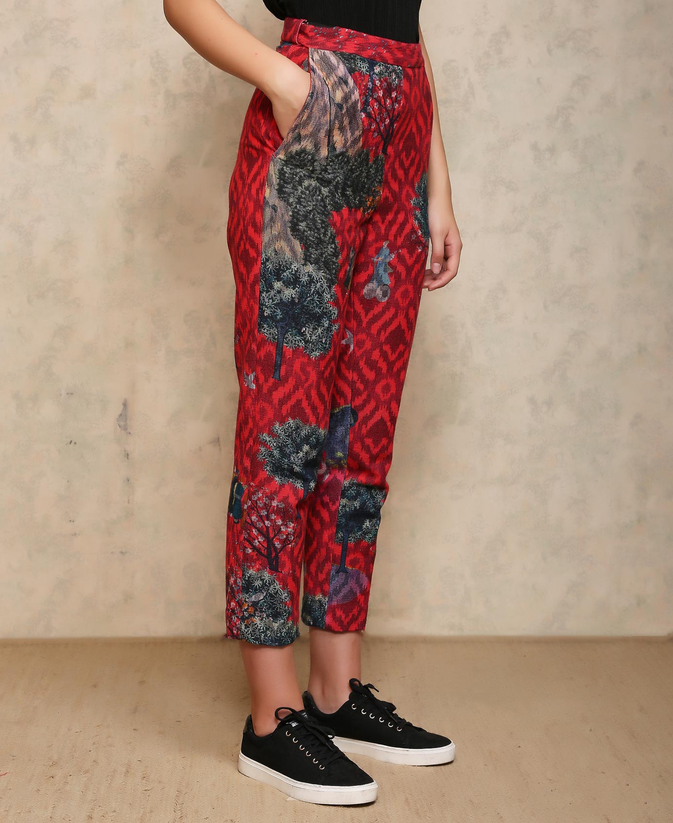 Royal Within High Waist Classic Trouser Fuchsia Cotton Ikat
