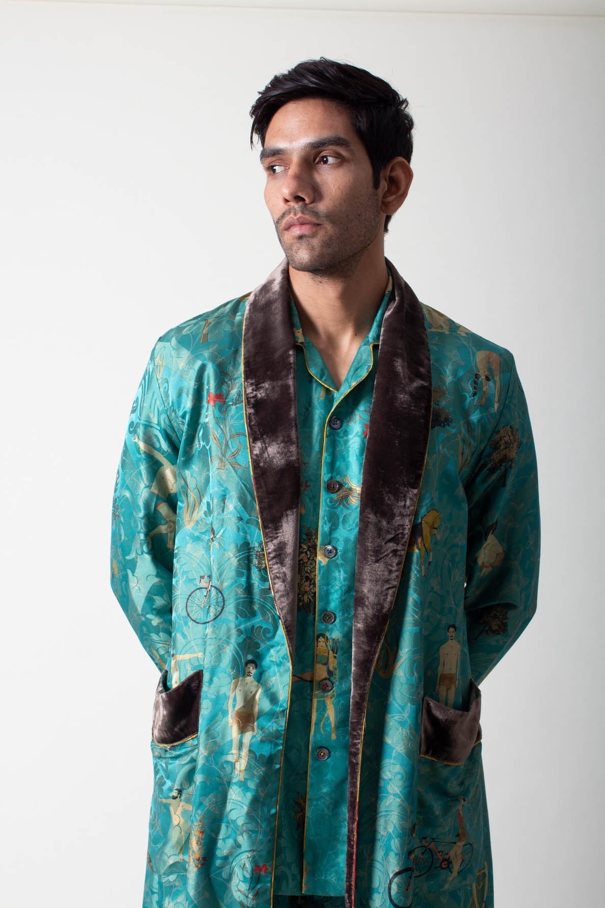Libaas Robe Silk Damask Turquoise