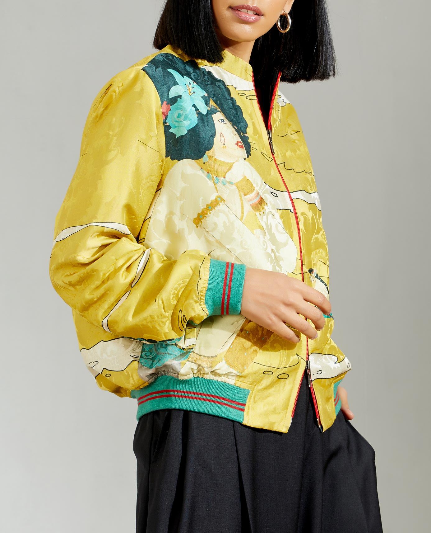 Janbaaz Bombers Jacket Silk Damask Mustard