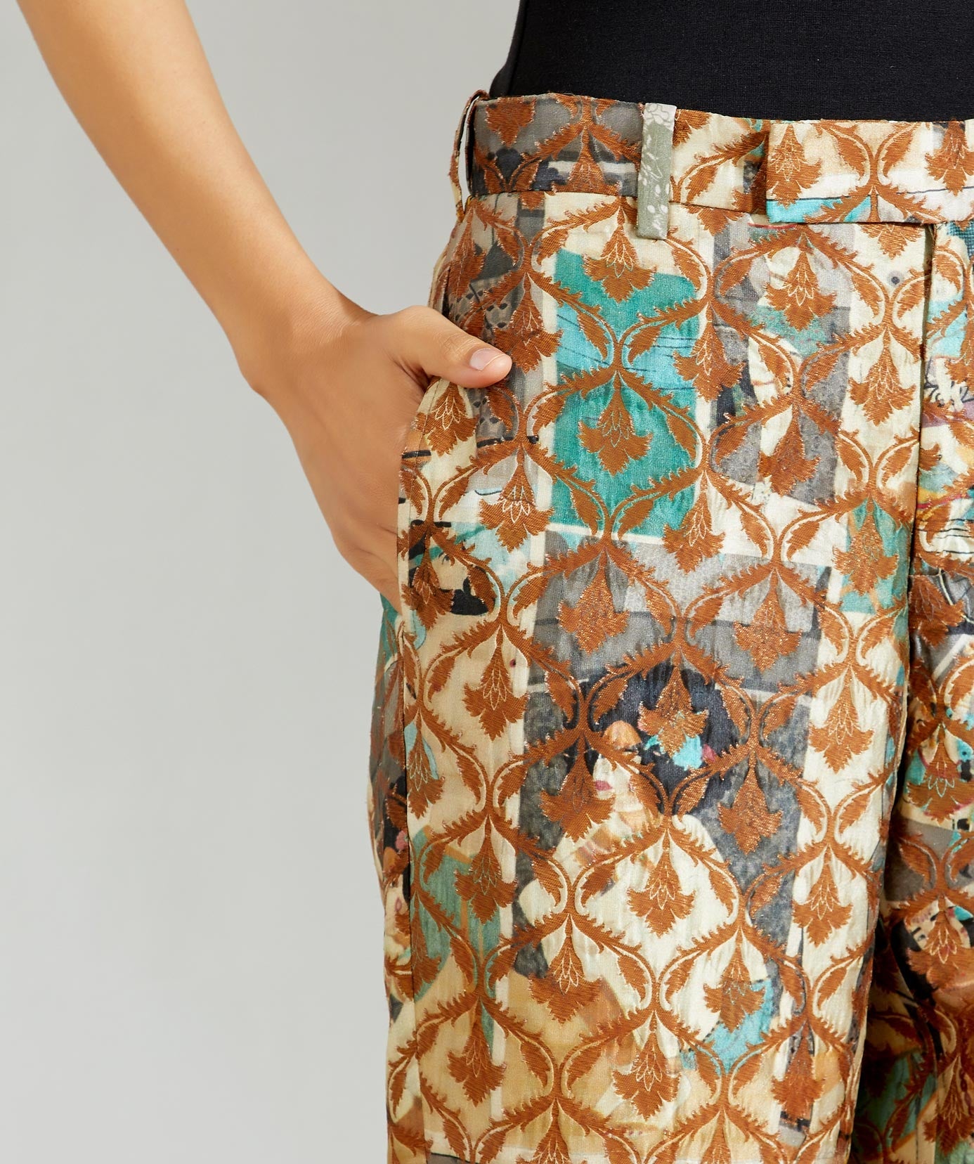 Turquoise Comic Antique Brocade Classic Trouser