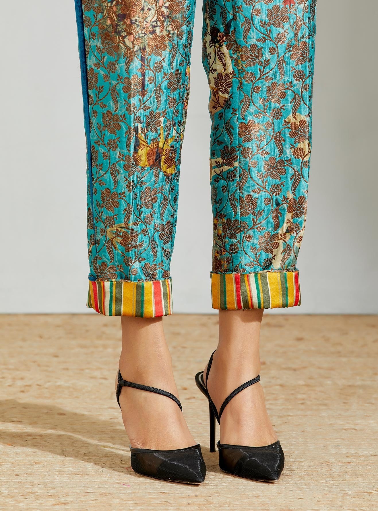 Classic Trouser Silk Brocade Turquoise