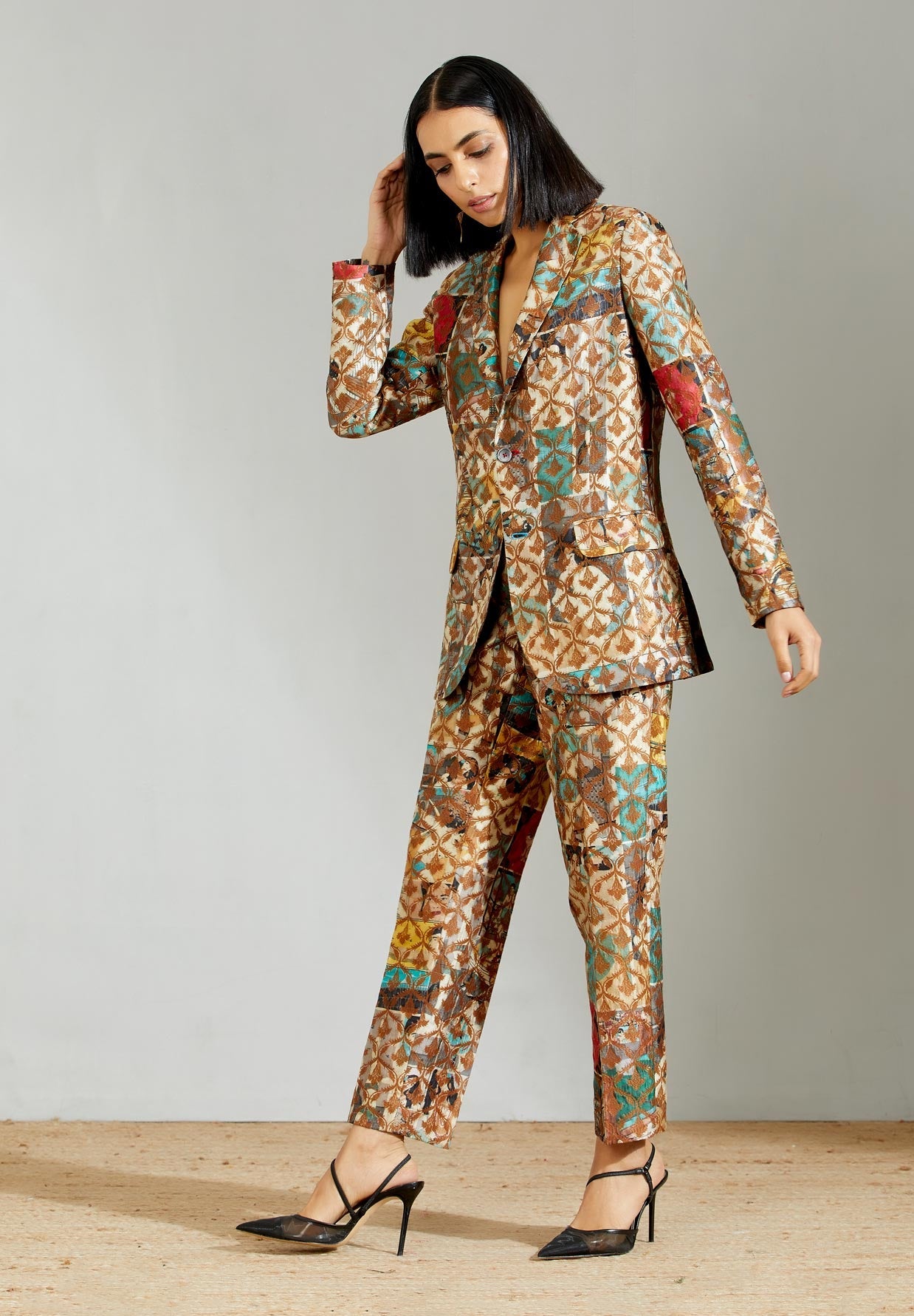 Rana Blazer Silk Brocade Turquoise