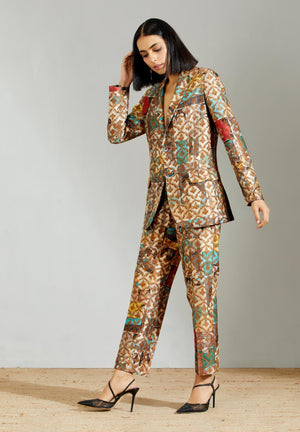 Rana Blazer Silk Brocade Turquoise